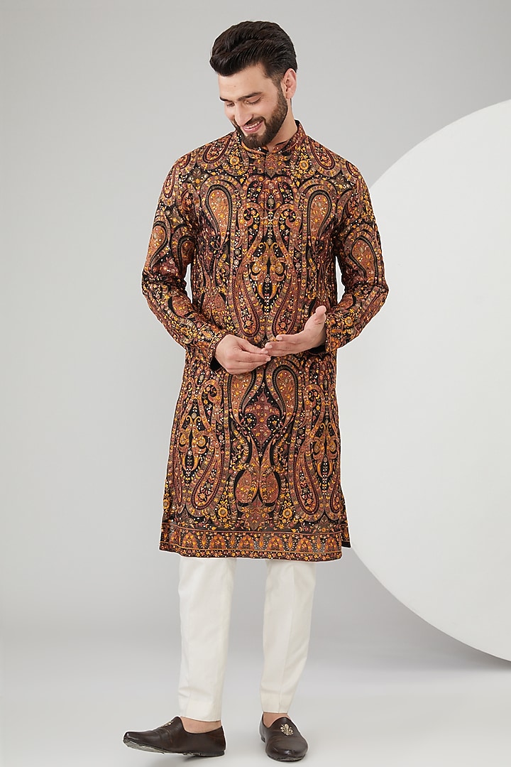 Black Georgette Kalamkari Embroidered Kurta by Kasbah Clothing at Pernia's Pop Up Shop